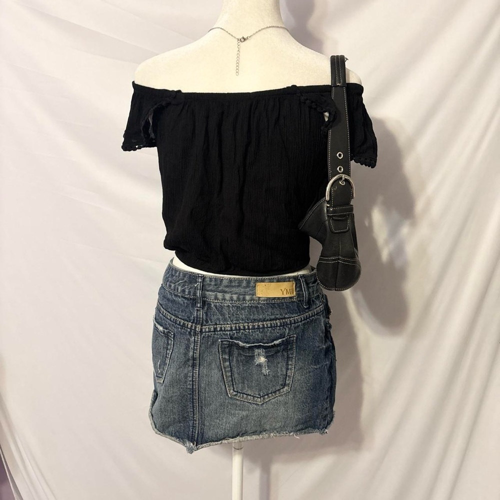 Black Off-Shoulder Button-Front Top - Picture 3 of 4